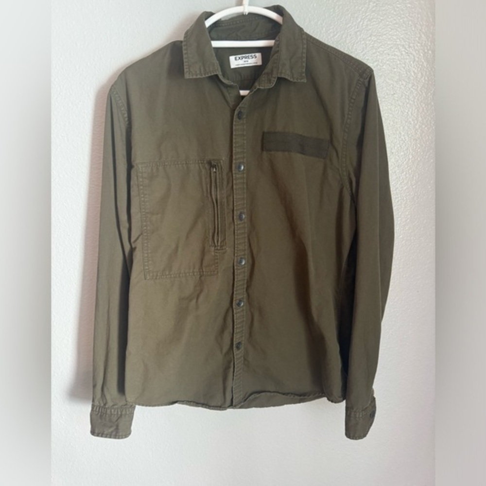 Express Olive Green Button-Up Shirt Medium
